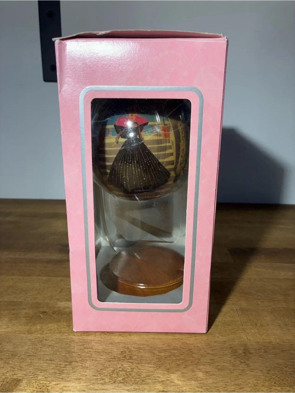 Barbie 1998 Holiday Barbie 4in Decoupage Christmas Ornament w/ Wooden Stand
